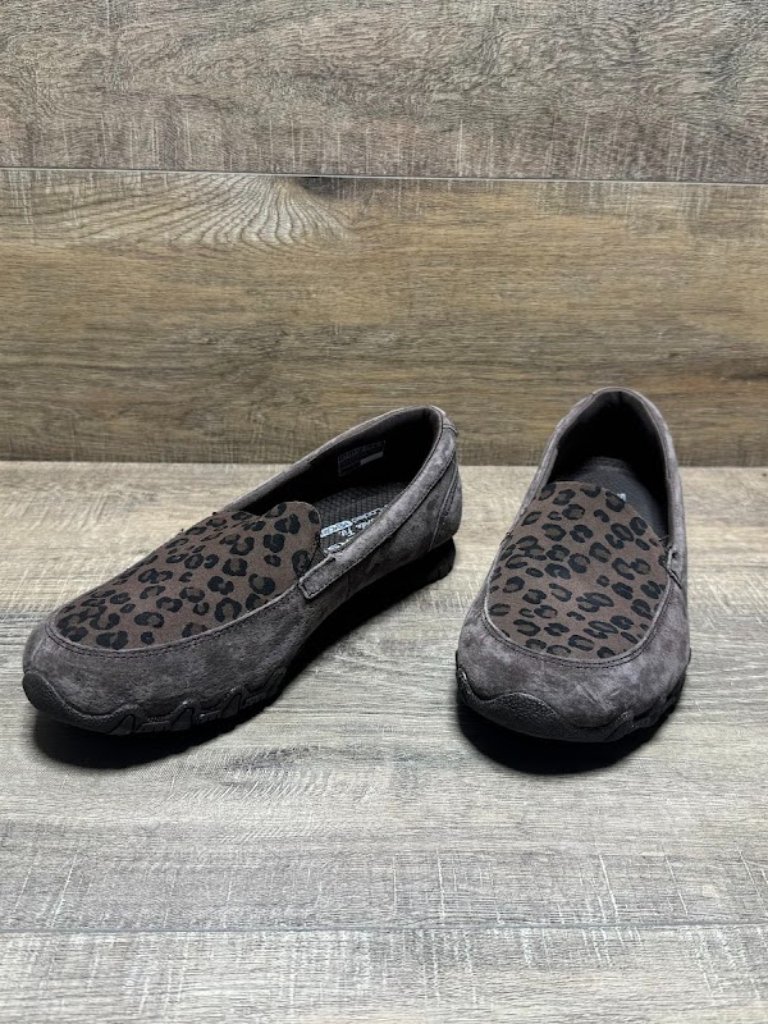 Skechers Biker Mc Instinct Brown Suede Leopard Print Shoes Women's Size 7.5